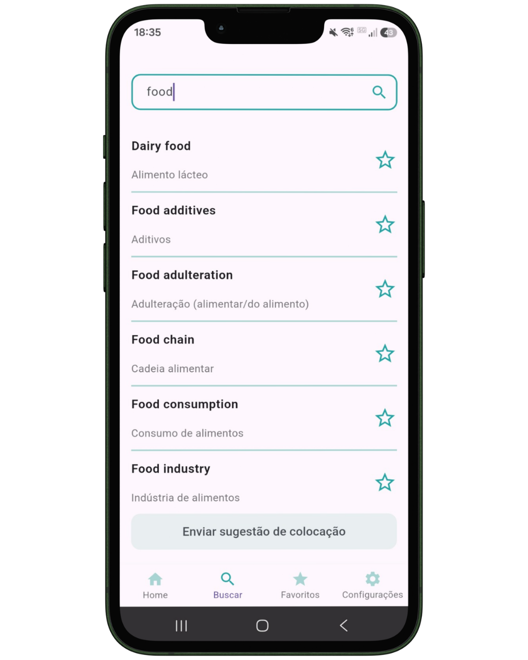 Tela do FoodColl mostrando o glossário