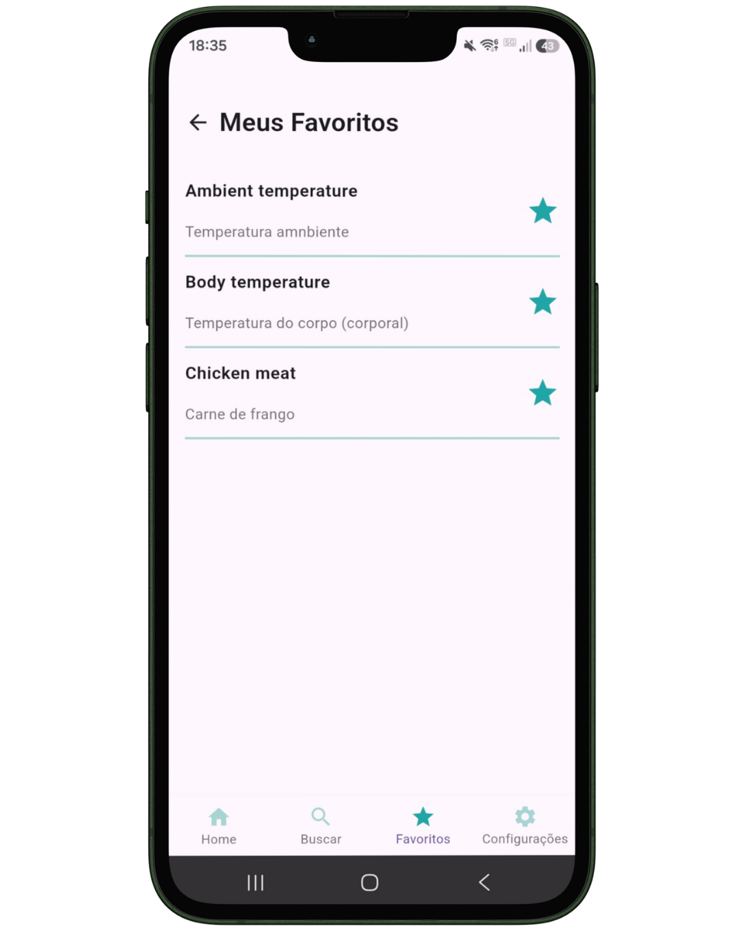 Tela de favoritos do FoodColl